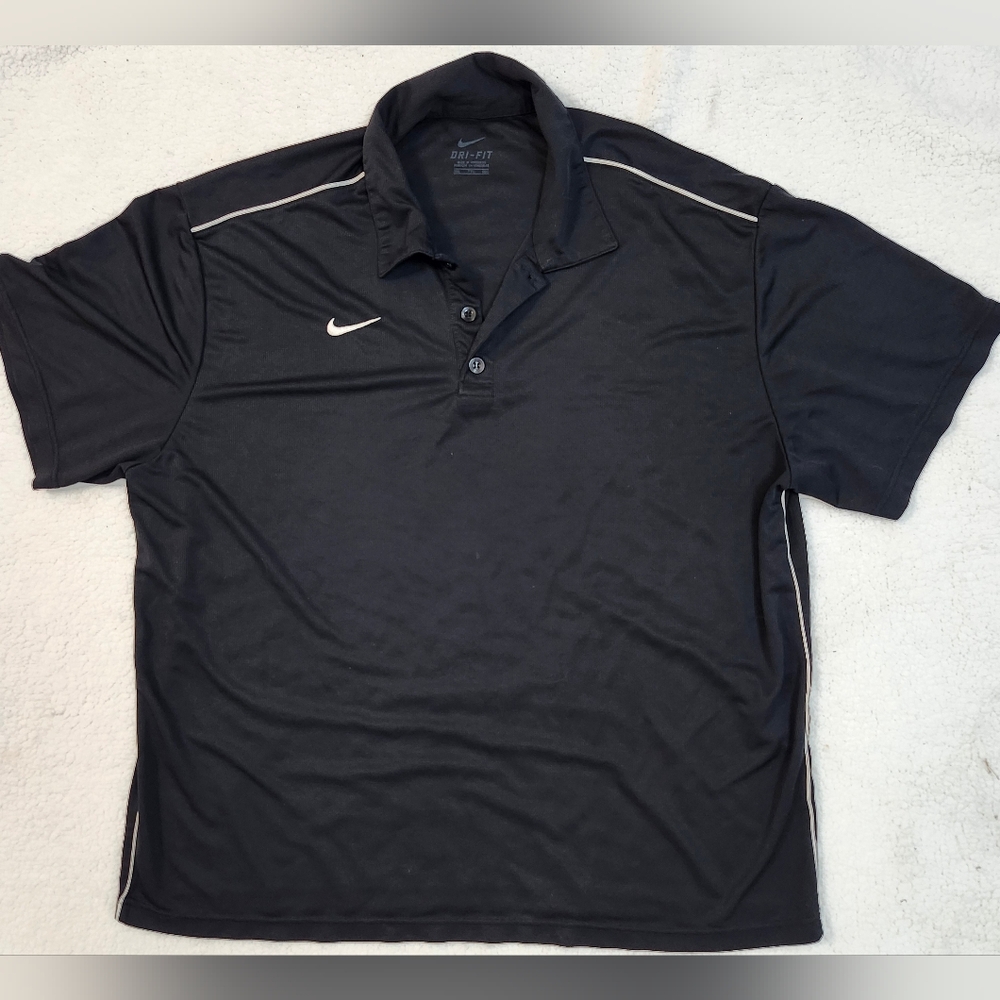 NWOT Mens XXL Black Nike Dri-Fit Polo w White Piping in Perfect Condition